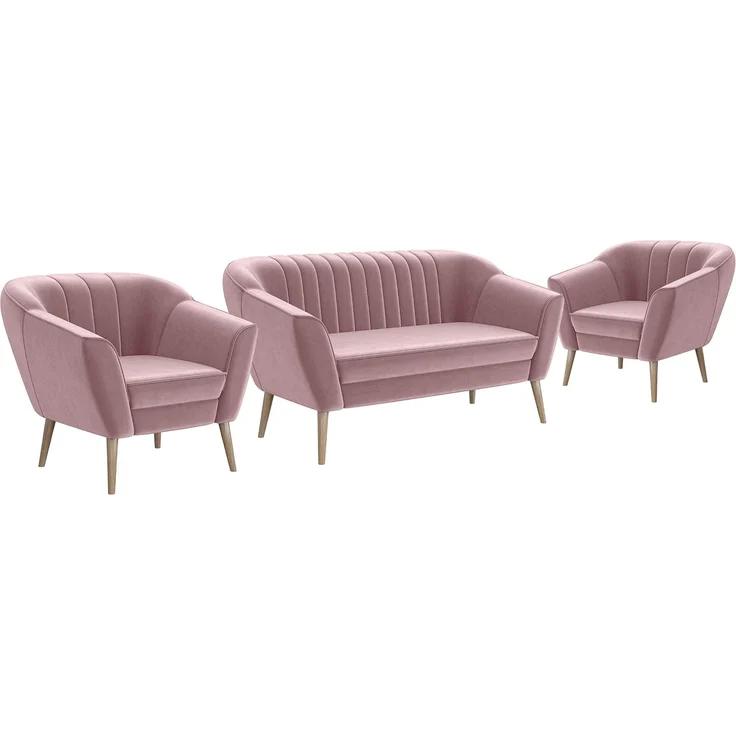 MEBLINI Mini Sofa Set 2-1-1 für Wohnzimmer - Mini Lounge für vier Personen - Küchensofa - Sofa Klein - Sitzgarnitur - Polstergarnitur - Sofagarnituren - KAIA - 2+1+1 - Rosa Samt – Bild 1