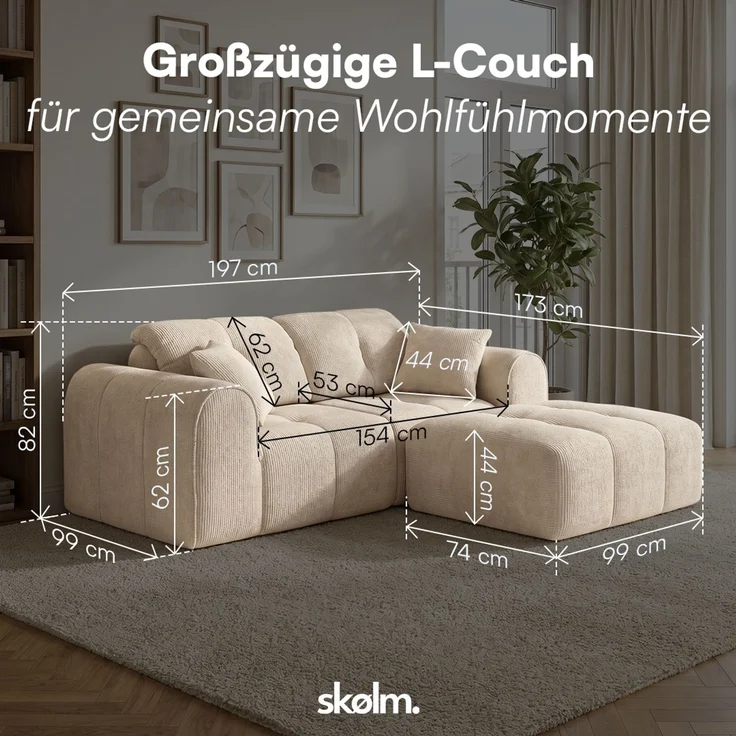 skølm 'Vanaheim' Sofa 2 Sitzer mit Hocker & 2 Kissen, Cloud Sofa beige, Chenille-Stoff, Vollschaumcouch mit Federkern und Vakuum-Kompression, kein Aufbau erforderlich – Bild 8