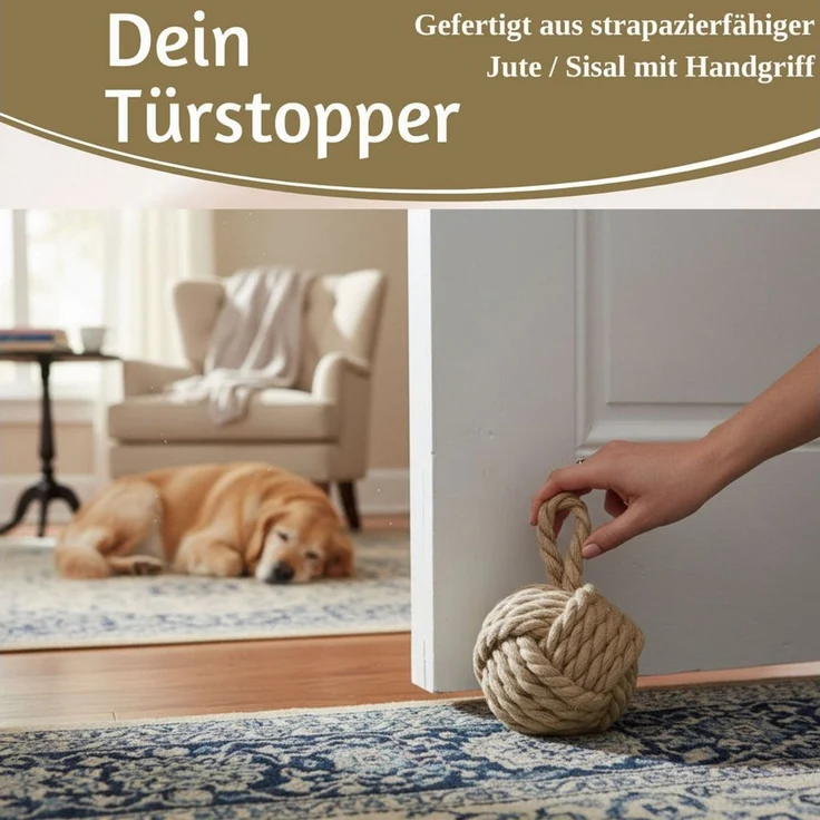LS-LebenStil Bodentürstopper Boden Türstopper Malmö 23cm Beige Braun 1,3kg Jute Knoten Tragegriff (Handgearbeitet Bodenstopper Türpuffer Türhalter Türsack Türkeil Tür Stopper Sack Fensterstopper Boden Stopper Buchstütze, 1 St) – Bild 4