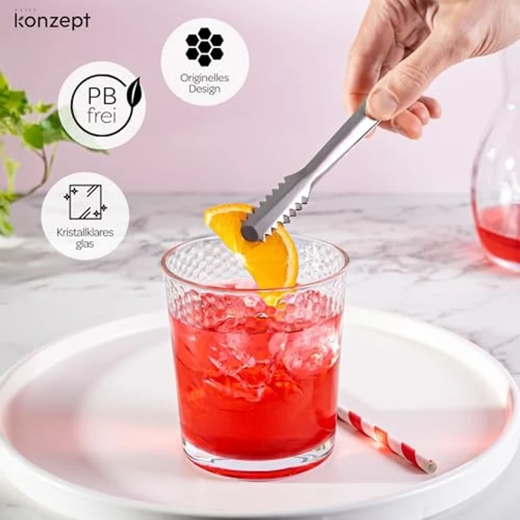 KONZEPT Gläser-Set Transparente Trinkgläser Set 365 ml 6 Stk. Stapelbar, 6-tlg, 6-teilig, Strukturierte Gläser Ideal für Wasser, Saft, Milch – Bild 5