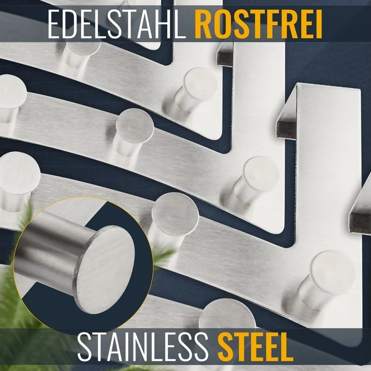 RICOO Garderobenleiste Tür Hakenleiste Hängegarderobe Türhakenleiste aus Stahl 6 Haken (2-er Set / 2 Stk. / MH027S-6x2, 2 St, Türgarderobe Garderobenhaken Tür Hakenleiste Platzsparende Garderobe), Garderobe ohne Bohren Kleiderhaken Tür bis max 18mm Tür... – Bild 2