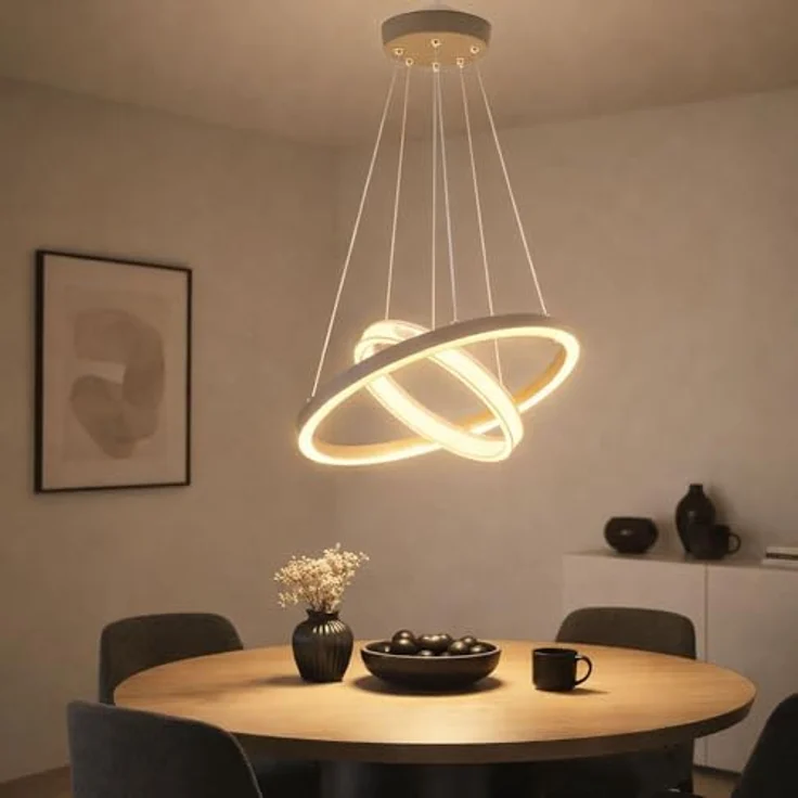 GLOBO LED Hängeleuchte Höhenverstellbar Ringe 30W 1900Lm warmweiß, sandfarben-weiß, Metall, DxH 50x150 cm – Bild 3