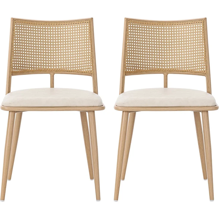Esszimmerstuhl 80cm×48cm×50cm, 2er-Set in Beige mit Rattan-Rückenlehne und PU-Sitz – Bild 6