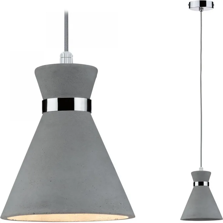 Paulmann No. 70890 Pendelleuchte Verve 1-flammig E27, IP 44, Beton, Chrom