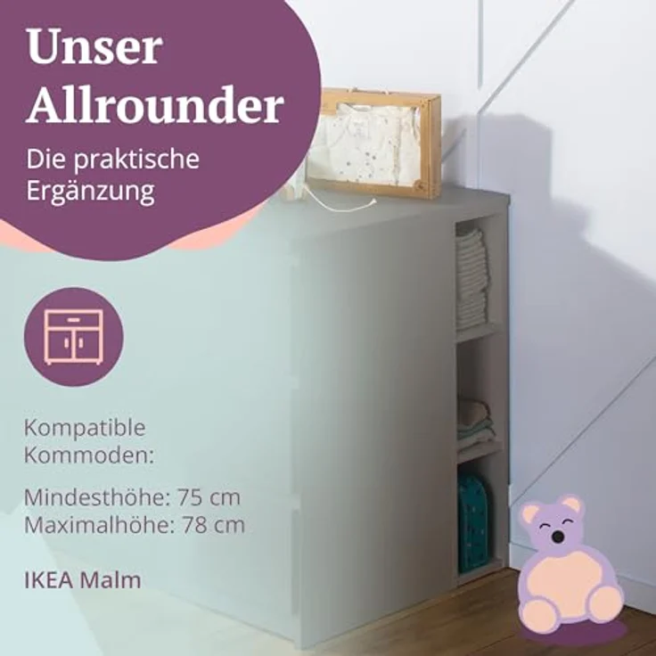 Puckdaddy Stauraumregal Mikkel 19x30x75cm in Grau passend zu IKEA Malm Kommoden Kinderzimmer – Bild 6