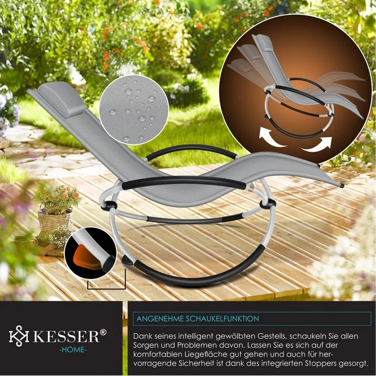 KESSER® Relaxliege Liegestuhl | Gartenliege | Gartenstuhl | Klappstuhl faltbar | Schwungliege | Schaukelsessel | ergonomische Relaxsessel | wetterfest | 180 kg Belastung | 174 x 78 x 89 cm Grau – Bild 3