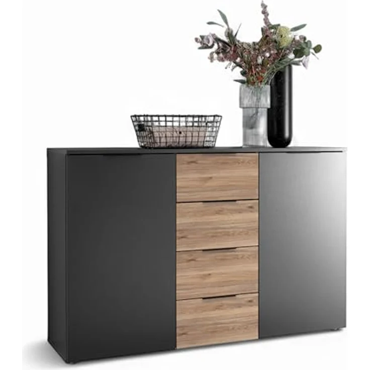 Stella Trading ASKA Kommode in Graphit, Mauvella Eiche Optik - Modernes Sideboard mit Schubladen für Ihr Schlafzimmer - 135 x 89 x 40 cm (B/H/T) – Bild 2