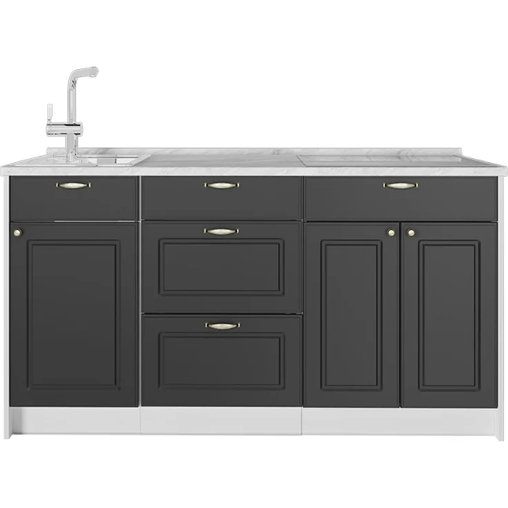 Küchenblock Fame-Line Anthrazit-Gold Landhaus 150 cm, AP Marmor Vicco – Bild 1