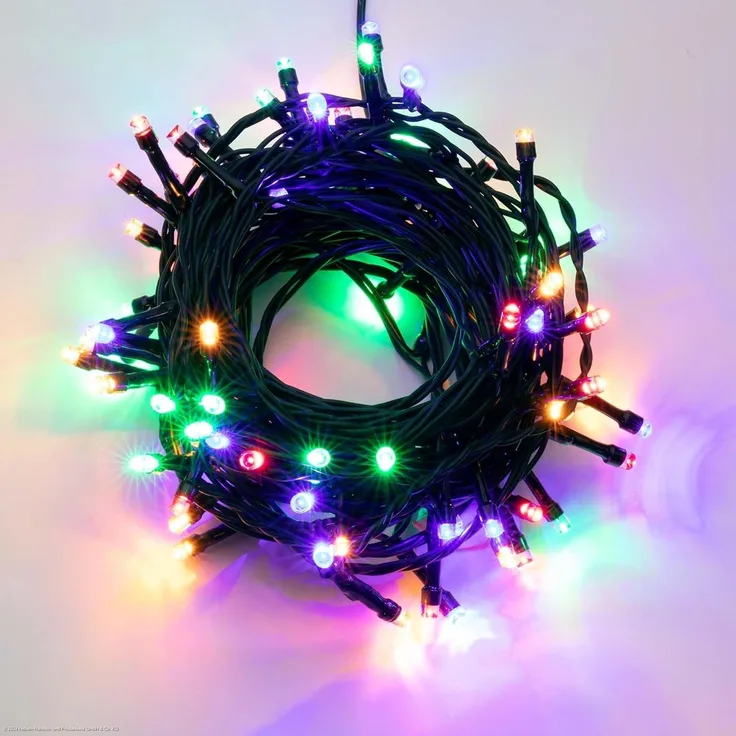 hellum Lichterkette bunt mit 40 LED, Lichterkette mit Stecker und Timer outdoor, 3,9 m beleuchtet Länge, außen, bunt mit Außen-Transformator