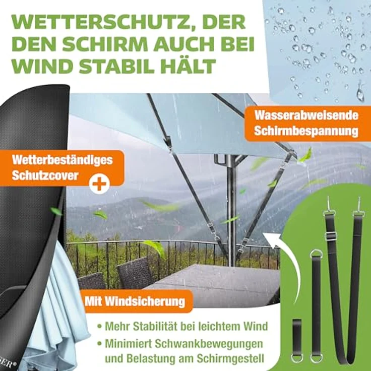 KESSER® Alu Ampelschirm LED Solar + Abdeckung mit Kurbelvorrichtung UV-Schutz Aluminium mit An-/Ausschalter Wasserabweisend - Sonnenschirm Schirm Gartenschirm 350cm, Hellblau – Bild 8