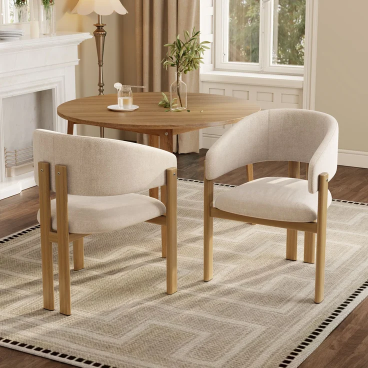 2 Esszimmerstühle aus Metall in Holzoptik, bequem und atmungsaktiv, geeignet für Esszimmer, Wohnzimmer, Cafés, moderner Stil, Leinenstoff, Naturholzfarbe--Holz--61.5x52.5x83cm--YOUDENOVA – Bild 1