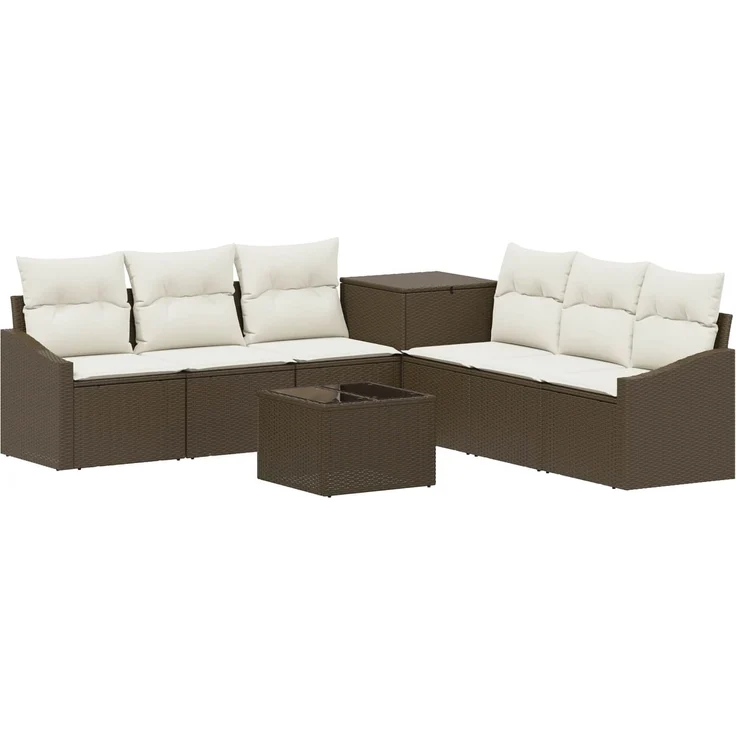 vidaXL Sofa Set 8 stk. Braun und Creme Weiß Polyrattan und Stahl 3448218 – Bild 2