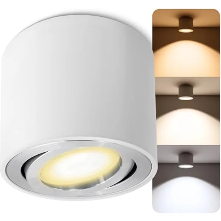 SSC-LUXon CELI-2W LED Spot rund Weiß, schwenkbar mit GU10 5W LED Birne, 3 Lichtfarben LumiFLEX, 230V – Deckenspot für Innenräume