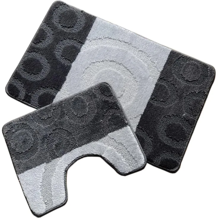 CaliCosy Bad- und WC-Teppichset graue Kreise - Grau
