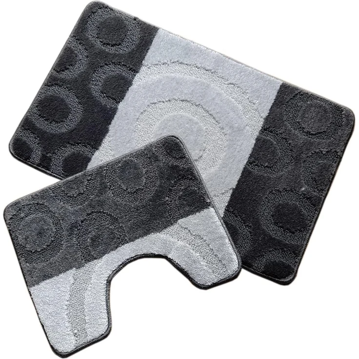 CaliCosy Bad- und WC-Teppichset graue Kreise - Grau