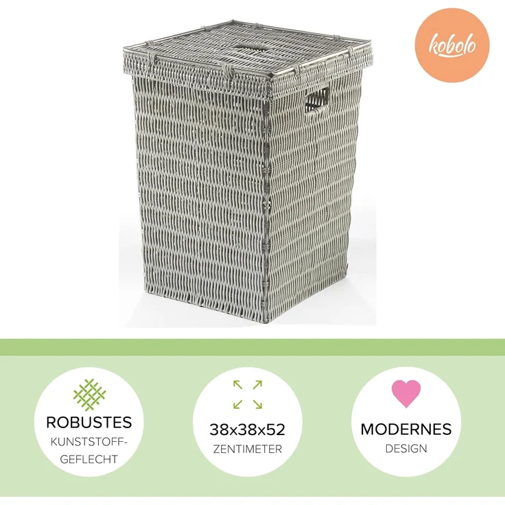 Kobolo Wäschekorb Wäschebehälter Wäschesammler mit Deckel - grau – Bild 3