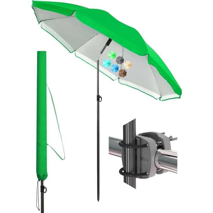 Menz Sonnenschirm Balkon Ø 180 cm, Grün - Funktionelles 3-in-1-Set inkl. Balkon Schirm + Sonnenschirmhalter Balkongeländer + Sonnenschirm Schutzhülle, Sonnenschutz Balkon UV 50+