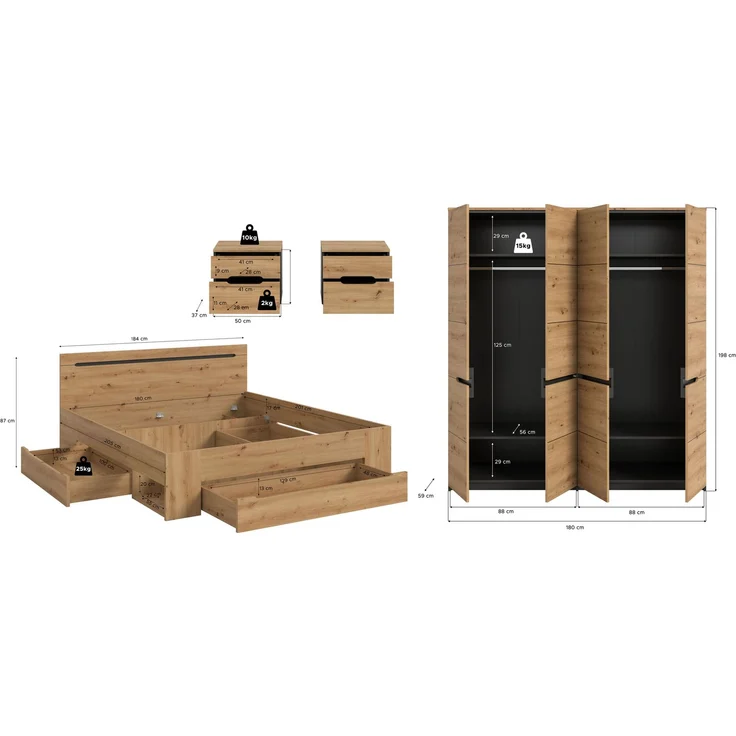 Schlafzimmer-Set in Basalt grau Nachbildung und Artisan Nachbildung – Bild 3