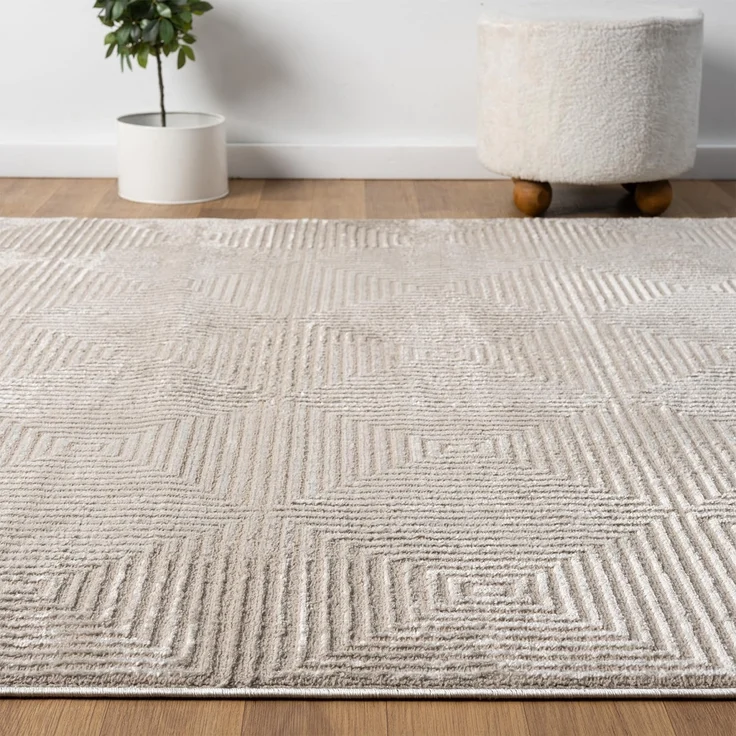 Vimoda Designteppich Wohnzimmer Boho Design 3D Raute Hoch-Tief-Effekt, Rechteckig, Höhe: 11 mm, Teppich 3D kariert für Esszimmer, Flur & Schlafzimmer – Bild 4