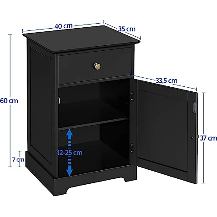 Yaheetech Nachtschrank Nachtkommode Boxspringbett Nachttisch mit 1 Schublade und verstellbarem Einlegeboden Moderner Beistelltisch für Schlafzimmer/Wohnzimmer 40 x 35 x 60 cm, Schwarz – Bild 4