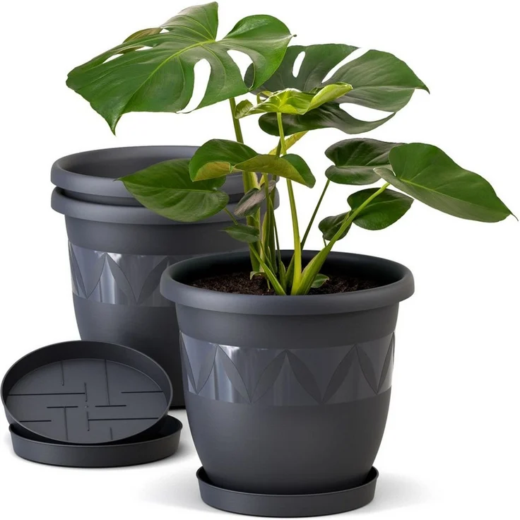 Plastard Pflanzkübel 3er, 5er, 10er Sets, Blumentopf mit passenden Untersetzer 15 - 40 cm (3 St, Blumenkübel ist Witterungs-, frost- und UV-beständig) – Bild 1