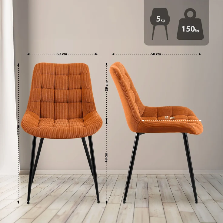 CLP Esszimmerstuhl Sardna Cordbezug gepolstert mit Rückenlehne,orange – Bild 2