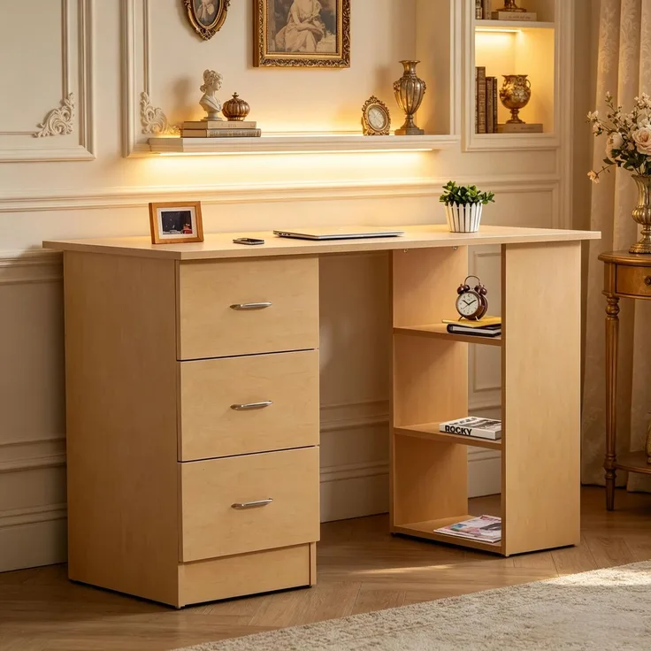 Funktionaler Computertisch,Moderner Schreibtisch mit Schubladen und offenem Regalfach,Bürotisch,Schreibtisch (nur mit Bürotisch)--Holz--120x49x72cm--YOUDENOVA