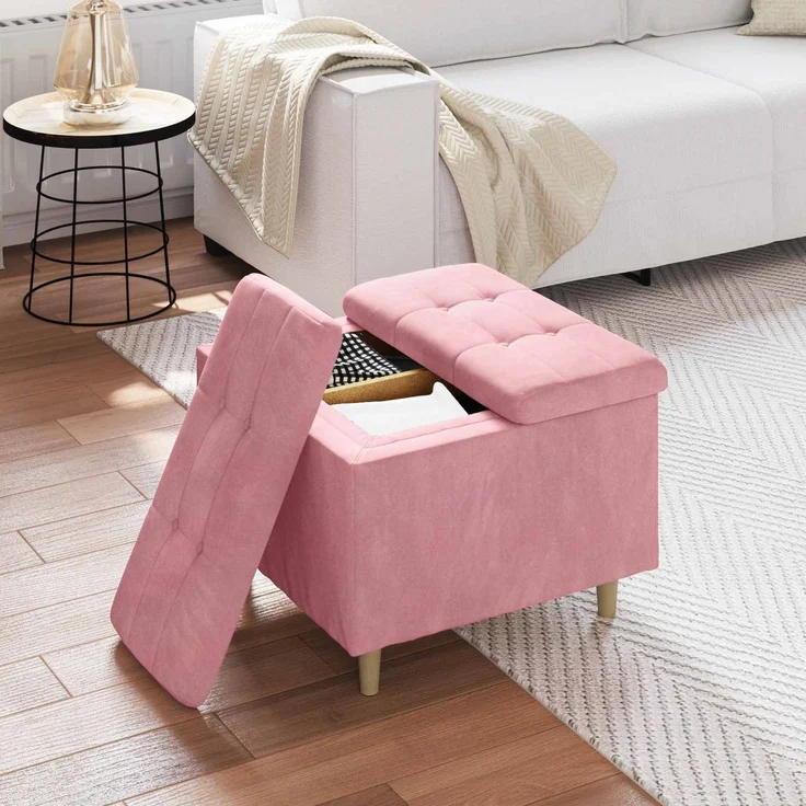 vidaXL Ottoman mit Stauraum Rosa 60 x 60 x 45 cm Samt 876828 – Bild 4