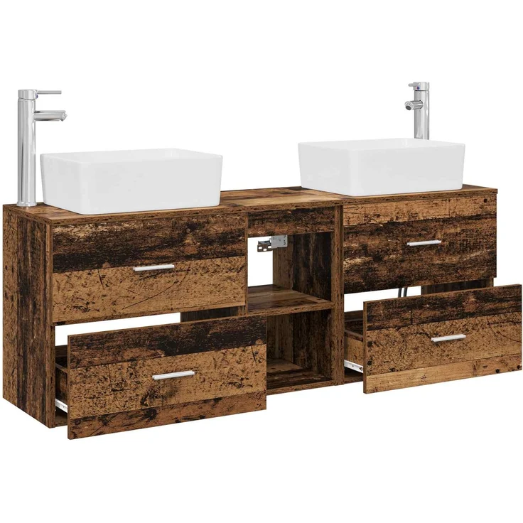 vidaXL Badezimmerschrank-Set 3 stk. Altholz 136 x 35 x 80 cm 3405857 – Bild 4