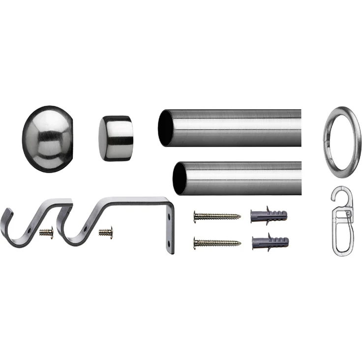 Stilgarnitur in Edelstahl ausziehbare Gardinenstange Einzelstangen Doppellaufstangen Cafehausstange-Set inkl. Zubehör und Montage-Anleitung, schlicht und modern in vielen verschiedenen Ausführungen erhältlich Formentor (Doppellauf) 120-230cm ausziehbar – Bild 4
