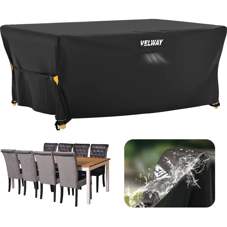 Velway Abdeckung für Gartenmöbel Wasserdicht - 242 x 162 x 100 cm Rechteckig Schutzhülle Winddicht Loungemöbel Abdeckung Abdeckhauben für Gartentische Sitzgruppe Terrassenmöbel Schwarz – Bild 1