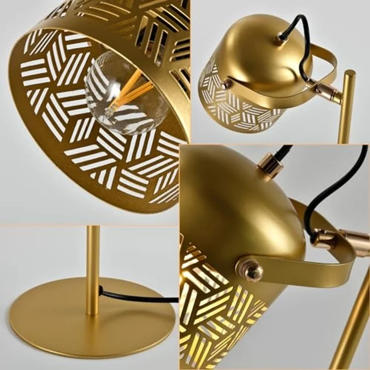 LQWELL Tischleuchte E27 Nachttischlampe LED Tischlampe, Leuchtmittel wechselbar, ohne Leuchtmittel, Retro Palaststil Tischleuchte, Metall Schreibtischlampe Esstischlampe, für Schlafzimmer Esszimmer Museum Studio Büro Bar Geschäft Dekor – Bild 4