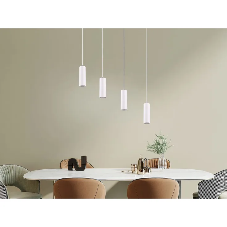 LED Pendelleuchte 4-flammig Metall Weiß, Breite 75cm