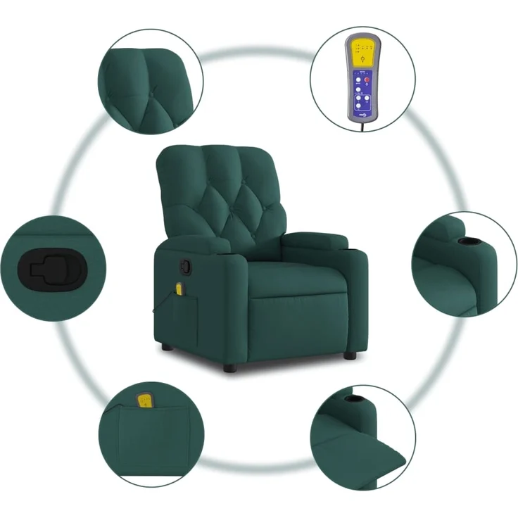 vidaXL Massage-Relaxsessel, dunkelgrüner Stoff 3206067 – Bild 5