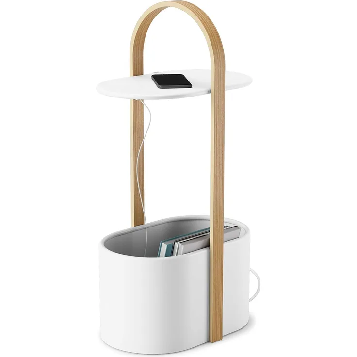 1013760-668 - BELLWOOD Beistelltisch mit Ablagefläche und Kabelkanal, weiß/natur