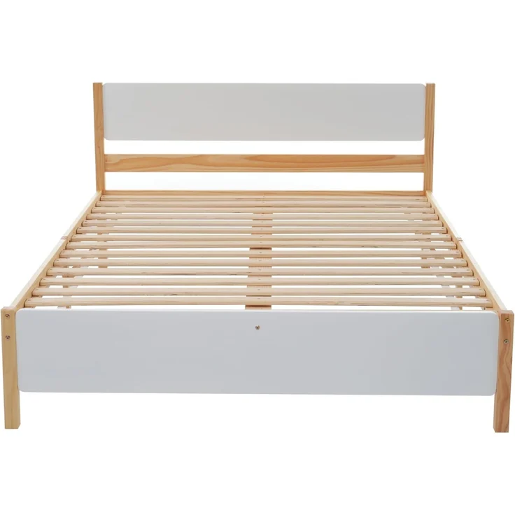 Ball & Cast Massivholzbett (140x200 cm) mit Kopf- und Fußteil aus MDF, Holzbett mit Lattenrost, ohne Matratzen, EStabil & Rauschlos, Weiß+Natur – Bild 6