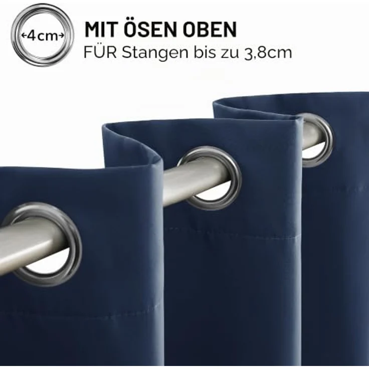 Deconovo Gardinen mit Ösen Blickdicht gegen Hitze Wohnzimmer Dunkelblau | 2er Set, H270 x B140 cm, Thermovorhang mit Ösen, Verdunkelnd und Hitzeschutz Vorhang für moderne Wohnräume besonders geeignet – Bild 8