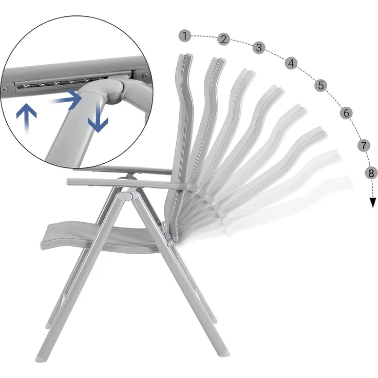 SONGMICS Gartenstuhl, klappbar mit 8-fach verstellbarer Rückenlehne, Aluminiumgestell grau, bis 150 kg belastbar – Bild 4