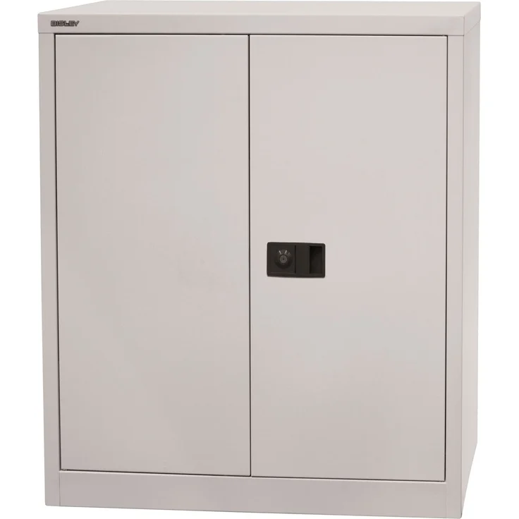 BISLEY Universal Flügeltürenschrank abschließbar - Stahlschrank mit 3-Punkt-Schloss & Flügeltüren - Aktenschrank aus Metall mit 1 Fachboden für 2 Ordnerhöhen - Farbe: lichtgrau, E402A01-645 – Bild 1