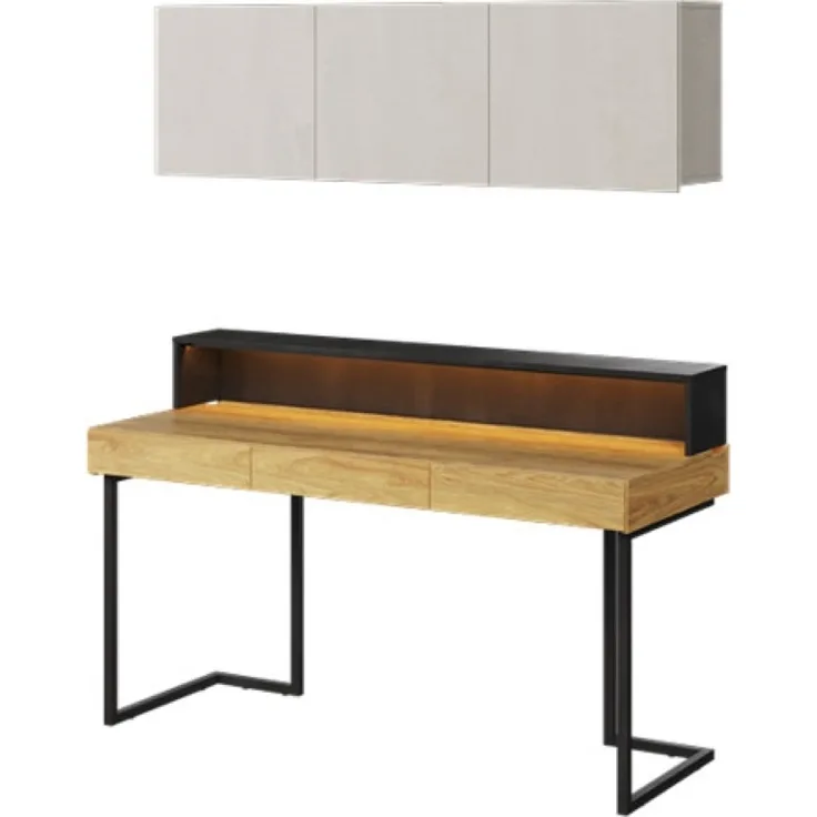 Schreibtischkombination Teen Flex 3-teilig Hickory Natur betonfarben Raw Steel