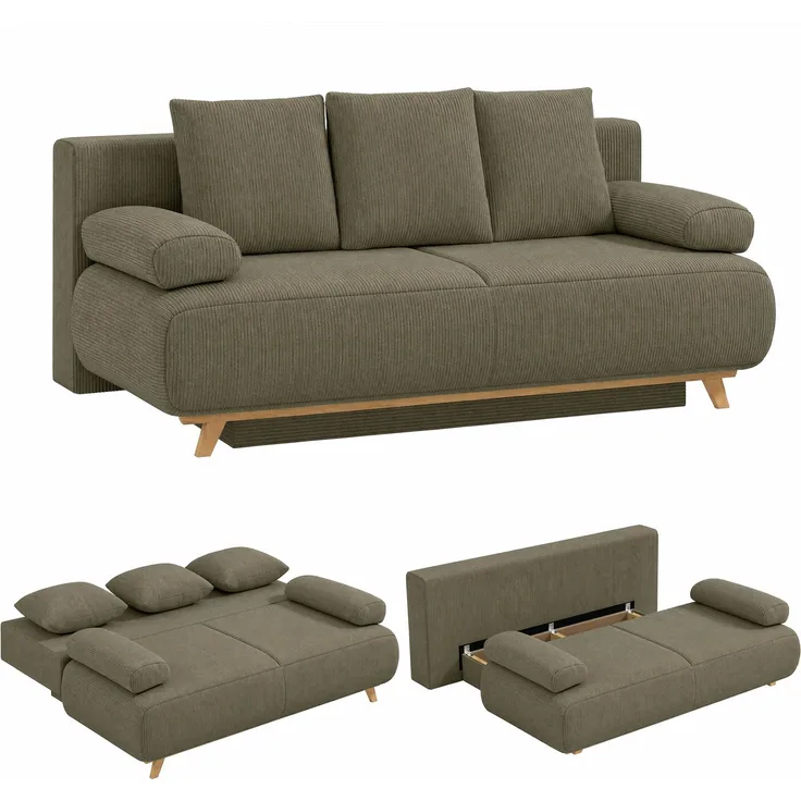 HOMCOM Schlafsofa, Cord (90 % Polyester, 10 % Nylon), Dunkelgrün, 188 x 100 x 84 cm
