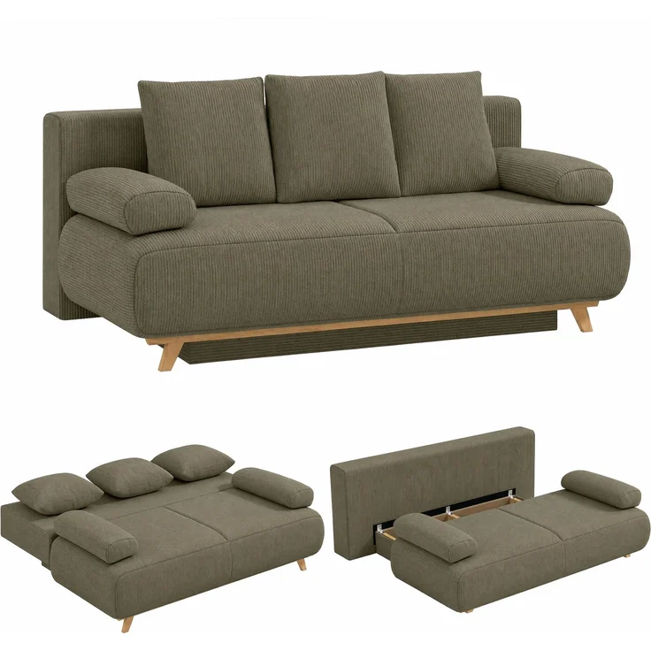HOMCOM Schlafsofa, Cord (90 % Polyester, 10 % Nylon), Dunkelgrün, 188 x 100 x 84 cm – Bild 1