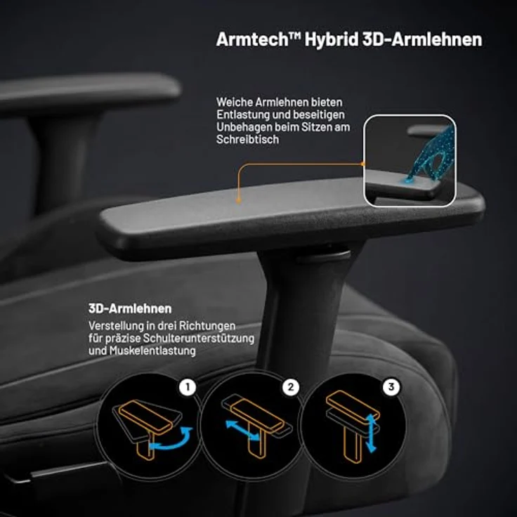 Diablo Gaming Stuhl ergonomisch groß bis 160 kg Stoff atmungsaktiv für große Menschen Drehstuhl mit Lendenstütze Memory Foam Kopfkissen 3D Armlehnen verstellbar bis 140 Grad Burned Black – Bild 8