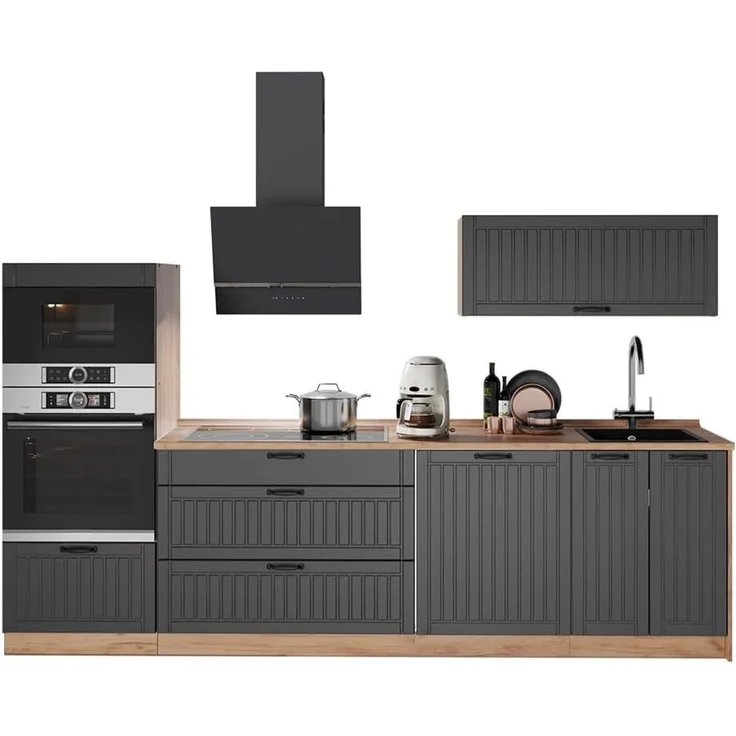 Küchenzeile Fame-Line Dunkelgrau/Goldkraft Eiche 280 cm, AP Eiche Vicco – Bild 8