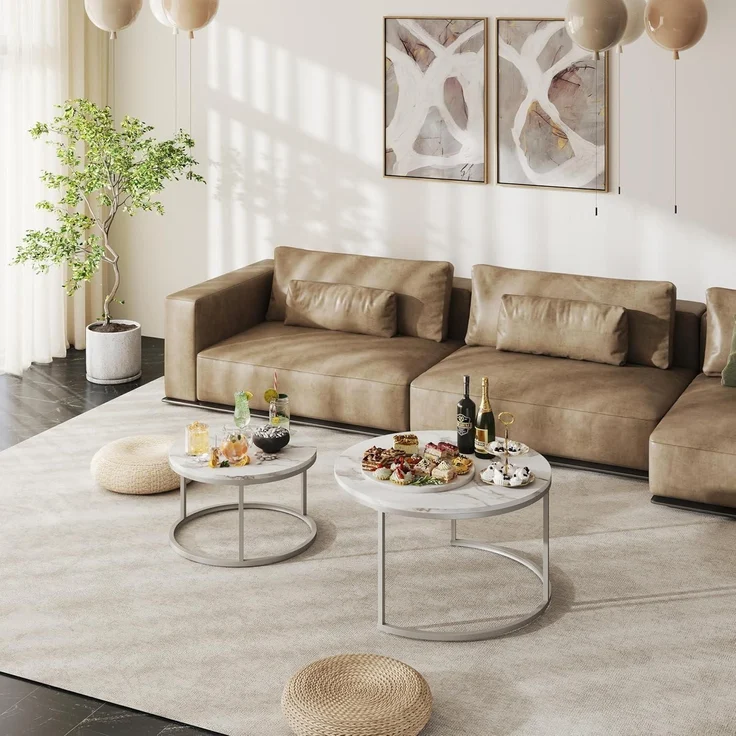 Runder Couchtisch Marmor Optik Weiß Silber 80x80cm & 60x60cm – Bild 6