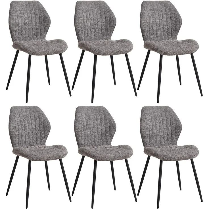 Esszimmerstühle 6er Metallbeine Polster Stoffkissen Grau-st 6er set – Bild 1