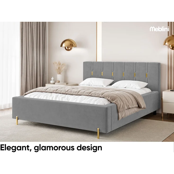 MEBLINI Polsterbett 180x200 ohne Lattenrost ohne Matratze – FABIO – Grau Samt – Doppelbett ohne Bettkasten - Stauraumbett - Kopfteil Bett ohne Stauraum – Bild 3