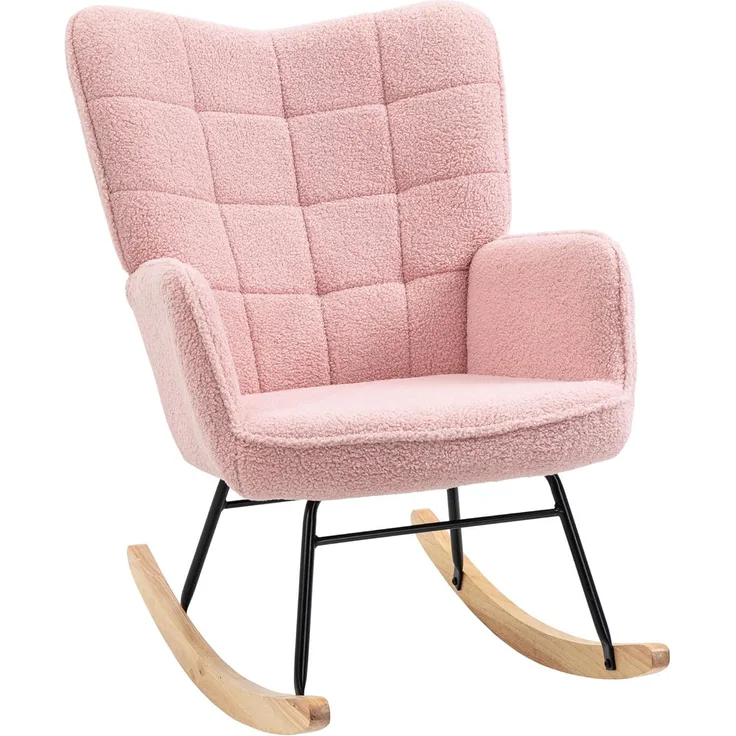 HOMCOM Schaukelstuhl Schwingsessel Akzentstuhl Wohnzimmersessel Relaxsessel Schaukelsessel für Schlafzimmer, Belastbarkeit bis 120 kg, Berbervlies, Rosa 71 x 92 x 101 cm