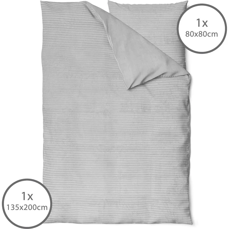 LINKHOFF Wendebettwäsche Cashmere Cord Bettwäsche - Bettwäsche-Set 135x200 + 80x80 Kissen, mit Reißverschluss - Cordbettwäsche - Unifarben Weiß - Beige - Grau – Bild 2