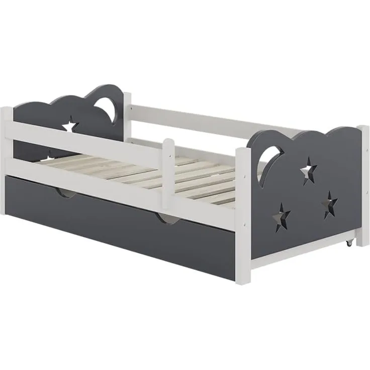 Kinderbett Jessica Grau 70x140 cm mit Schublade, ohne Matratze Vitalispa